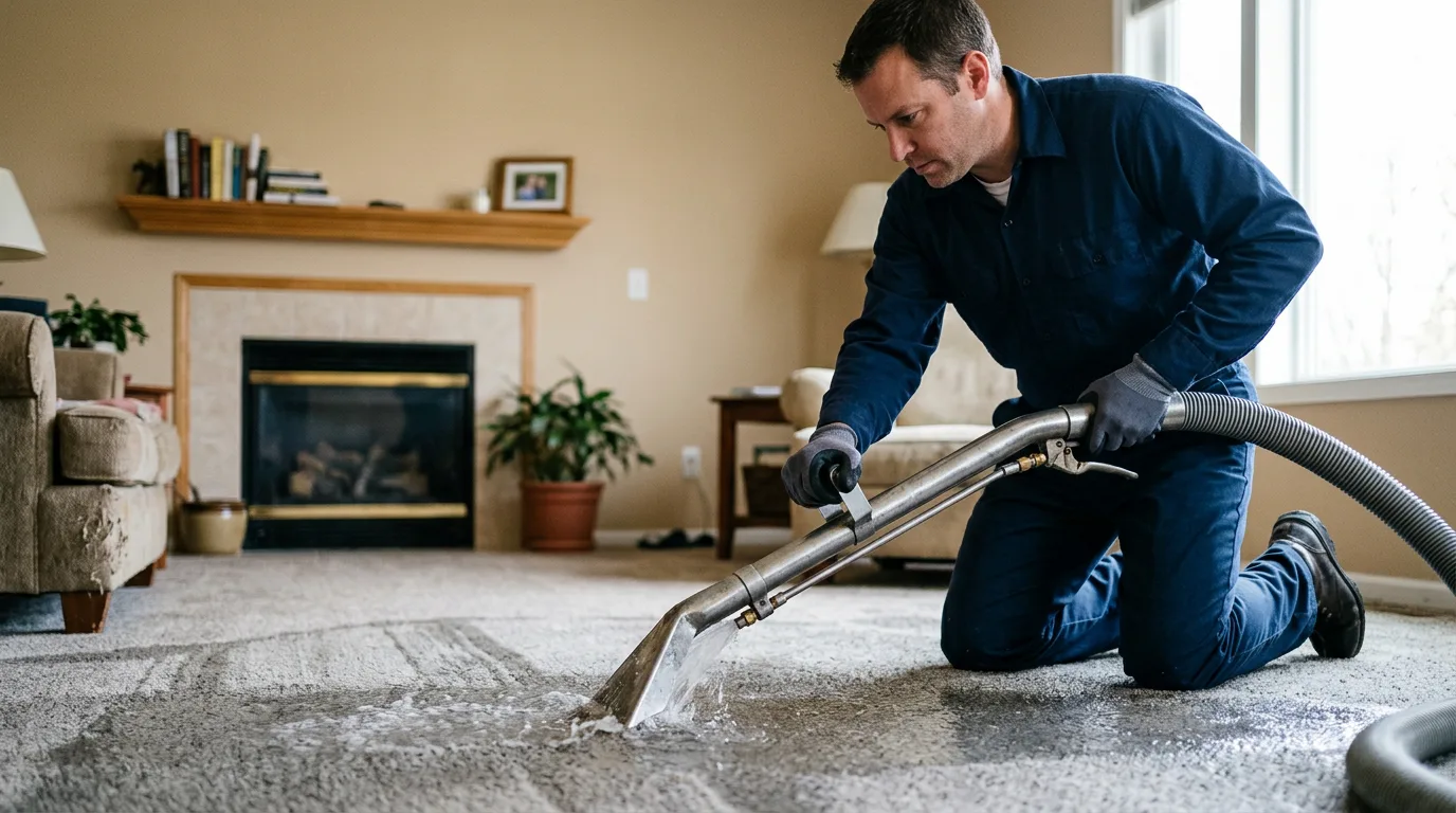 Water damage restoration technician working near Lakeview, MI